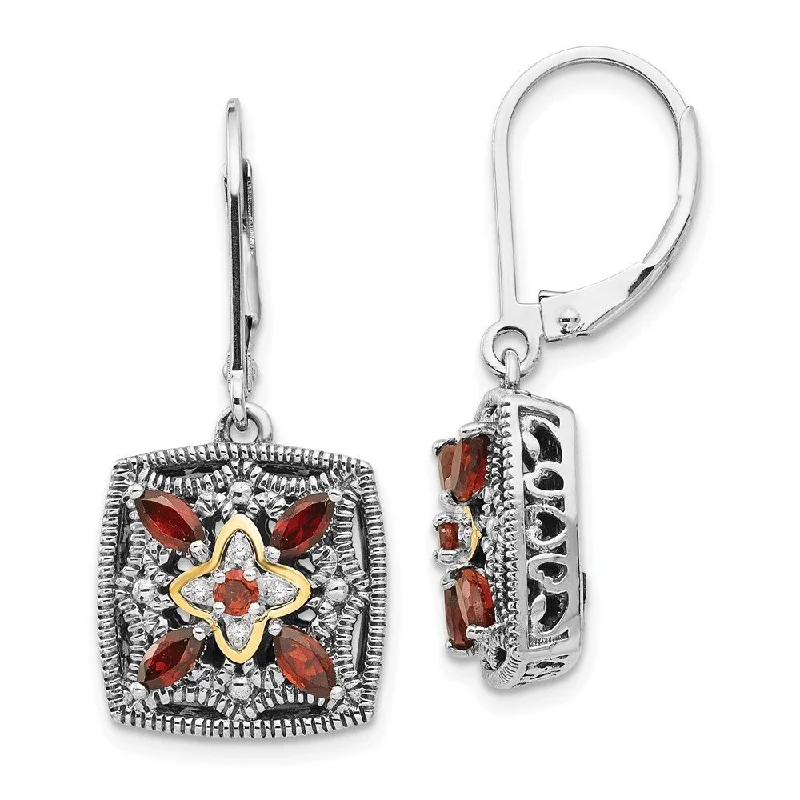 Gothic Drop Earrings with Dark Tone -925 Sterling Silver Diamond and Gemstone Earrings (L-29 mm, W-13 mm)