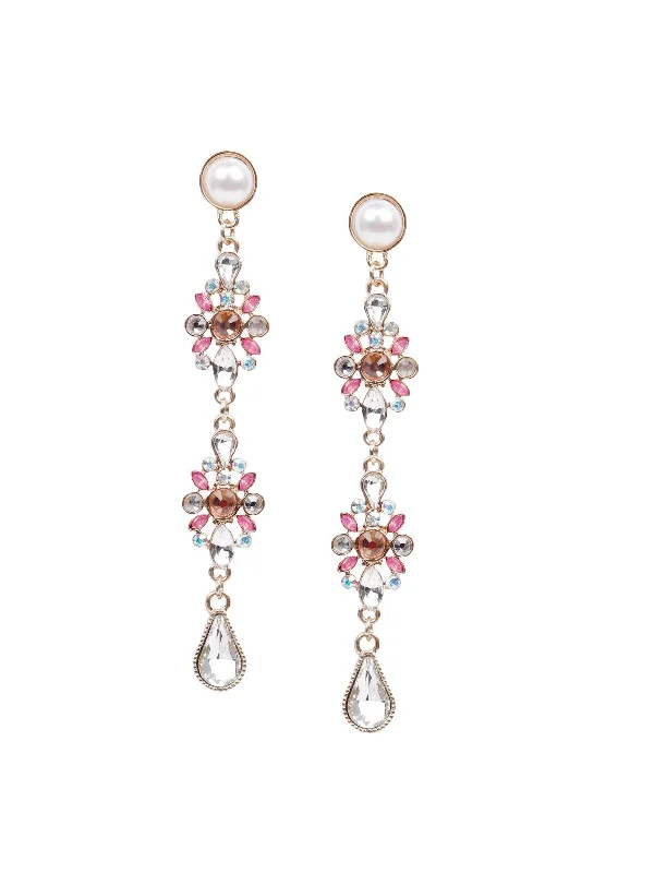 Gemstone Drop Earrings for Color -Odette Women Pink Metal Earrings