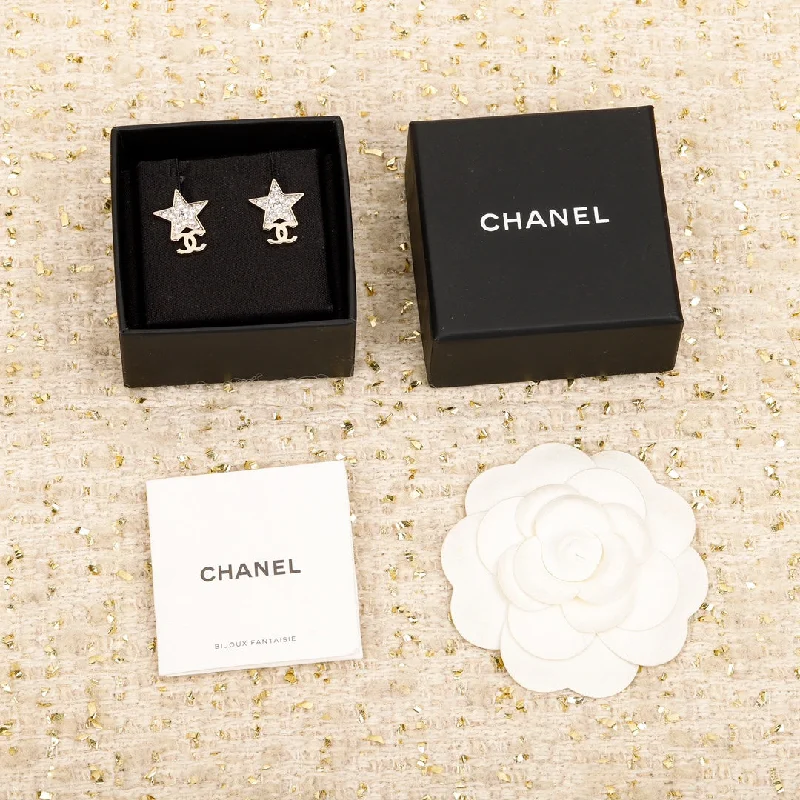 Drop Earrings for Beach Outfit -Chanel pentagram silver earrings EA243