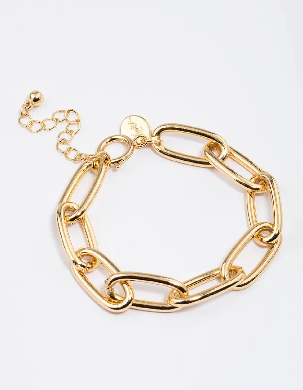 Bracelets with wave engravings for ocean vibes -Gold Plated Classic Oval Link Bracelet