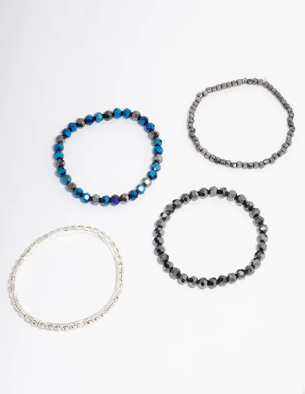 Bracelets with citrine stones for warm tones -Beaded Navy Stretch Bracelet 4-Pack