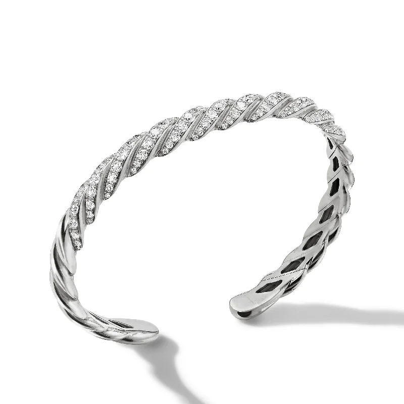 Bangles with pave-set diamonds for dazzle -Pavéflex Bracelet in 18K White Gold with Diamonds, Size Medium