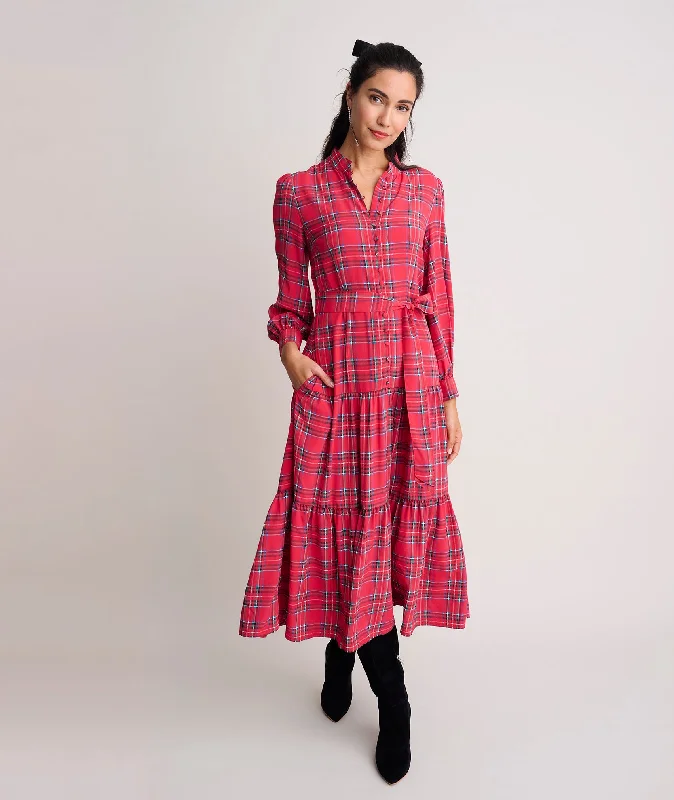 Pink Dresses for Feminine -Tartan Plaid Crepe Meredith Dress