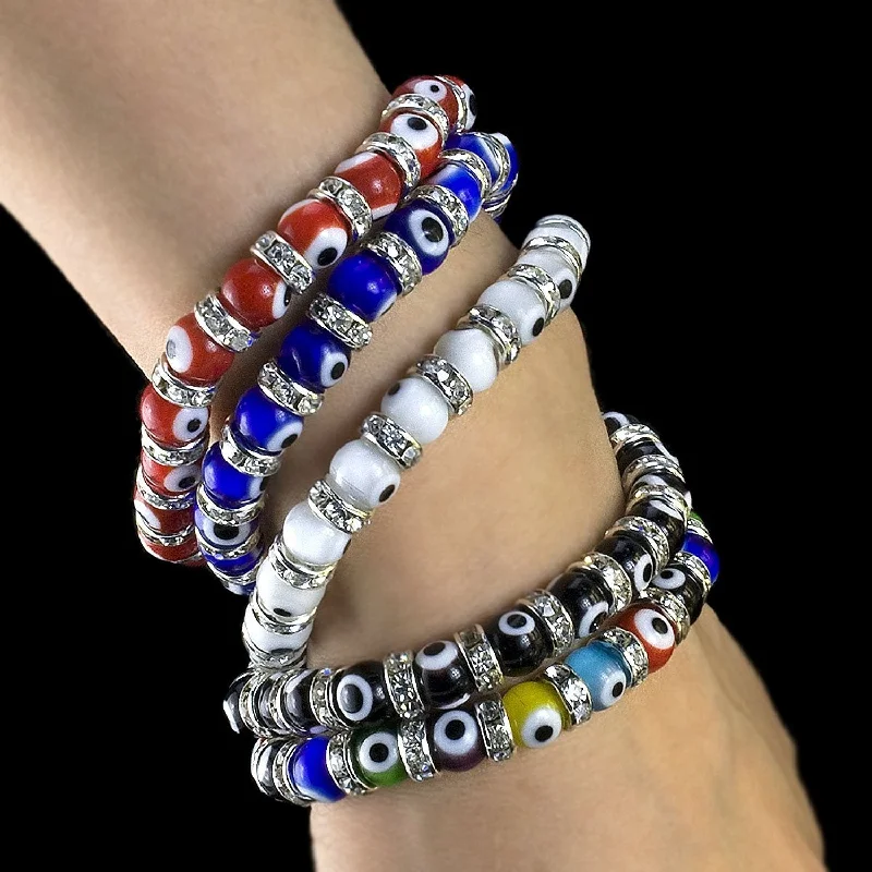 Bracelets with pearl beads for classic beauty -Wholesale Devil Eye Crystal Glass Beads Bracelet