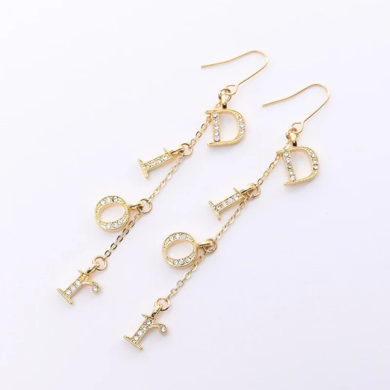 Magnetic Closure Drop Earrings for Easy -Christian Dior Clear   Plating Rhinestone Drop Earrings (Pre-Owned)