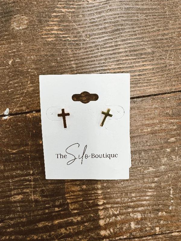 Drop Earrings with Matte Finish -Gold Stud Cross Earrings