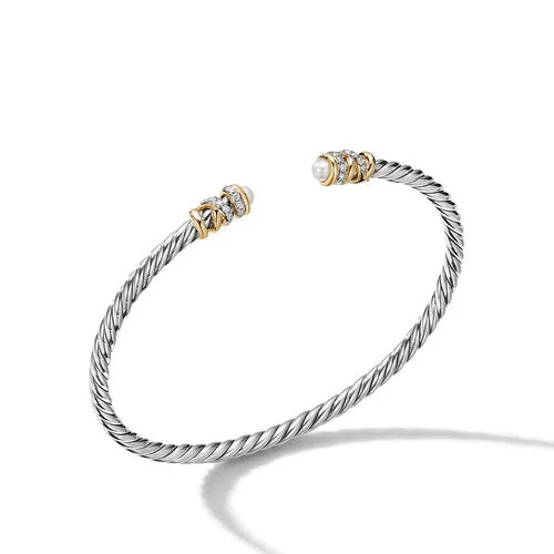 Bangles with rose quartz for soft pink -David Yurman   Bracelet in Silver and 18-Karat Yellow Gold