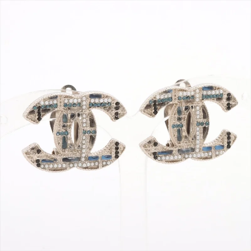 Drop Earrings for Travel Look -CHANEL Earrings in Tweed Pattern A19B Silver Blue