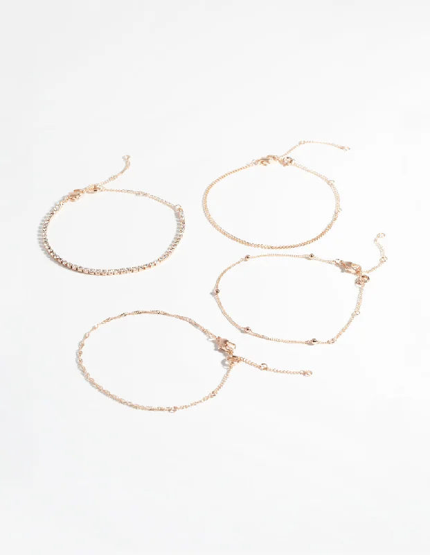 Bangles with oxidized gold for antique look -Rose Gold Diamante Twist Bracelet & Anklet 4-Pack Set