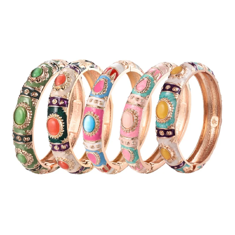 Bracelets with floral sapphire for romantic glow -Wholesale Cloisonne Opening Opal Alloy Bracelet