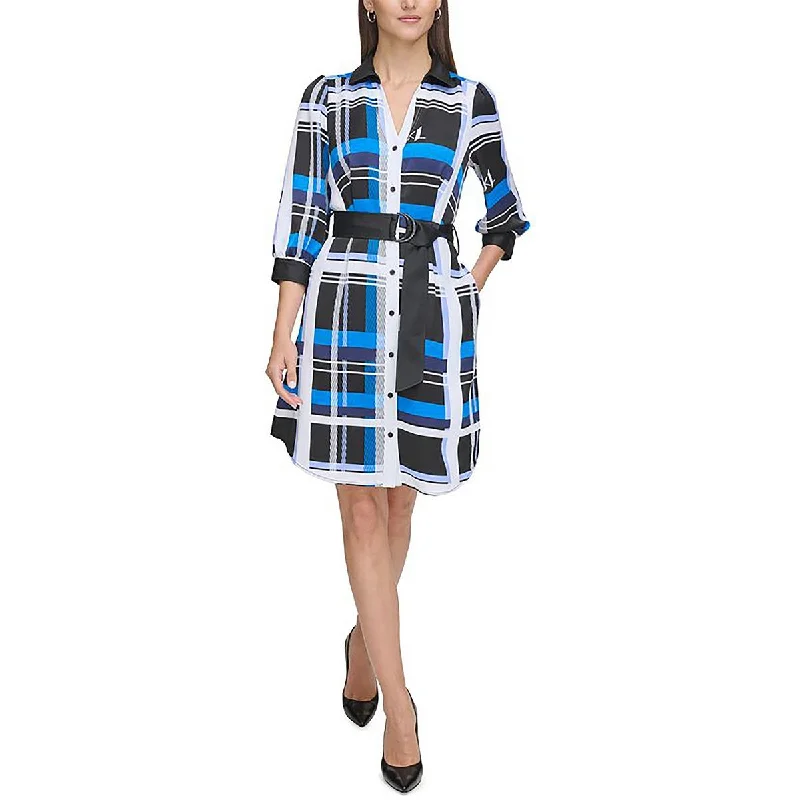 Office Dresses for Business -Karl Lagerfeld Womens Satin Belt Shirtdress