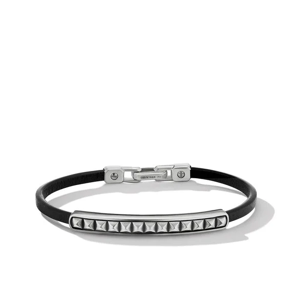 Bangles with sleek matte finish for subtlety -Pyramid Black Leather ID Bracelet, Size Medium