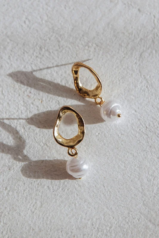 Drop Earrings with Polished Shine -Honey Drop Pearl Earrings Gold