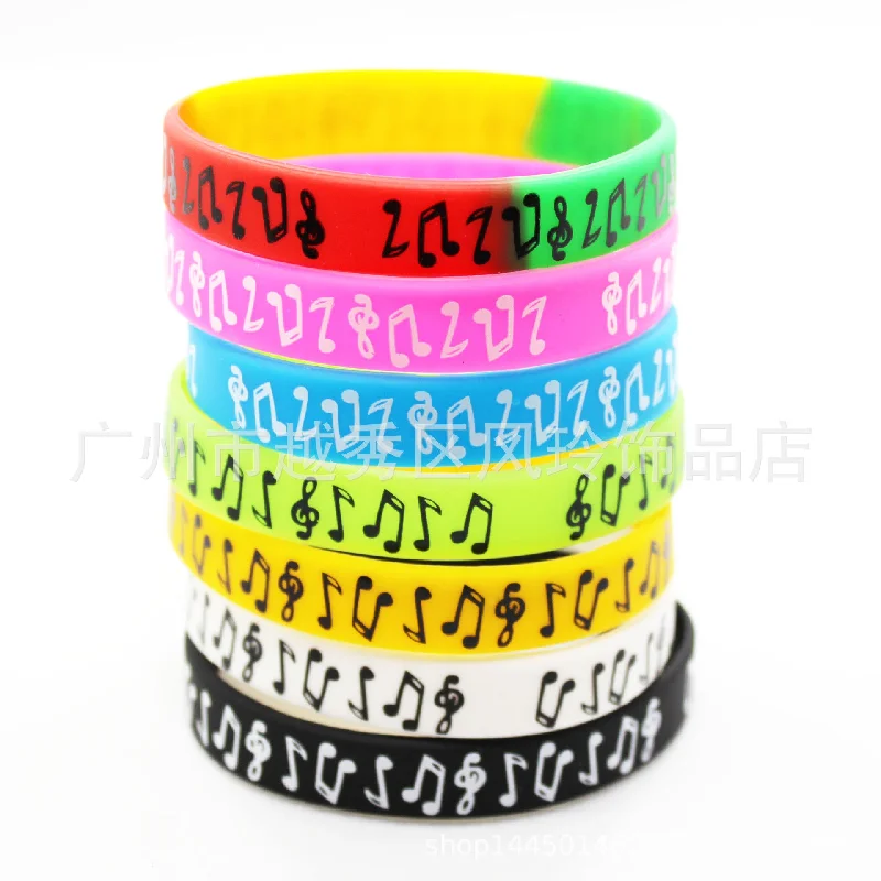 Bracelets with sleek topaz for icy shine -Wholesale Printed Music Notes Music Peripherals Ghana Silicone Bracelet