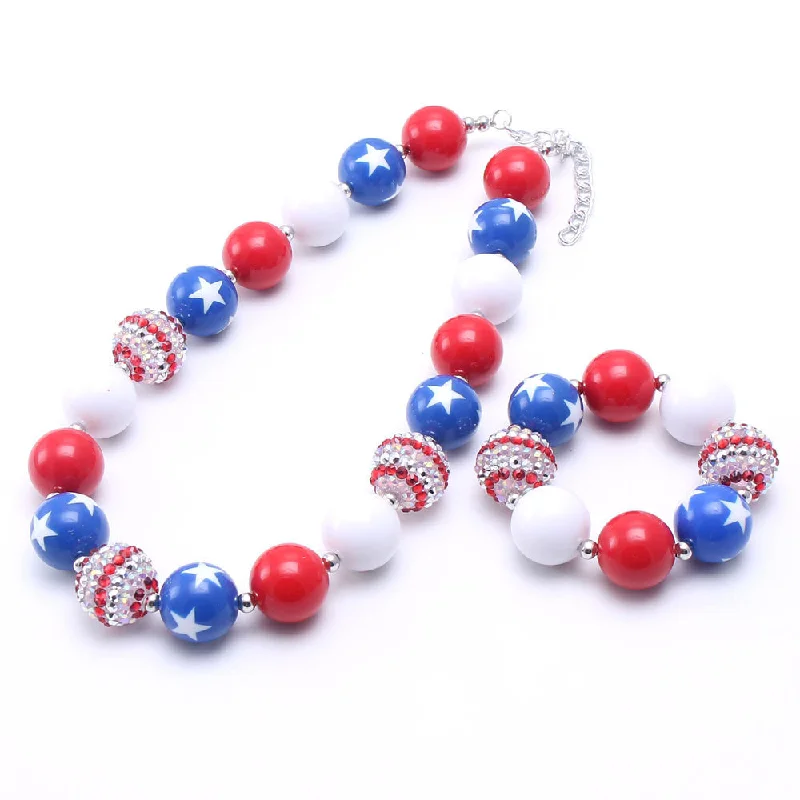 Wholesale Printed Five Pointed Star Kids Acrylic Beaded Necklaces Bracelet Set