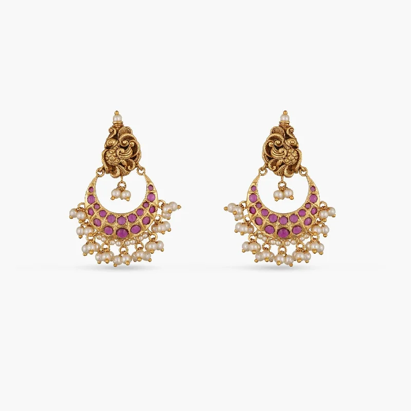 Drop Earrings with Enamel Coating -Peacock Classic Antique Chandbali Earrings