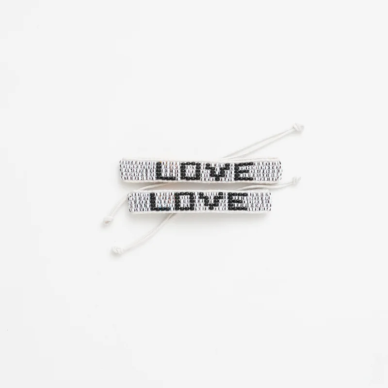 Bangles with polished jade for smooth calm -FINAL SALE: Big & Kid Woven LOVE Bracelet Pack - White/Black Dash/Black