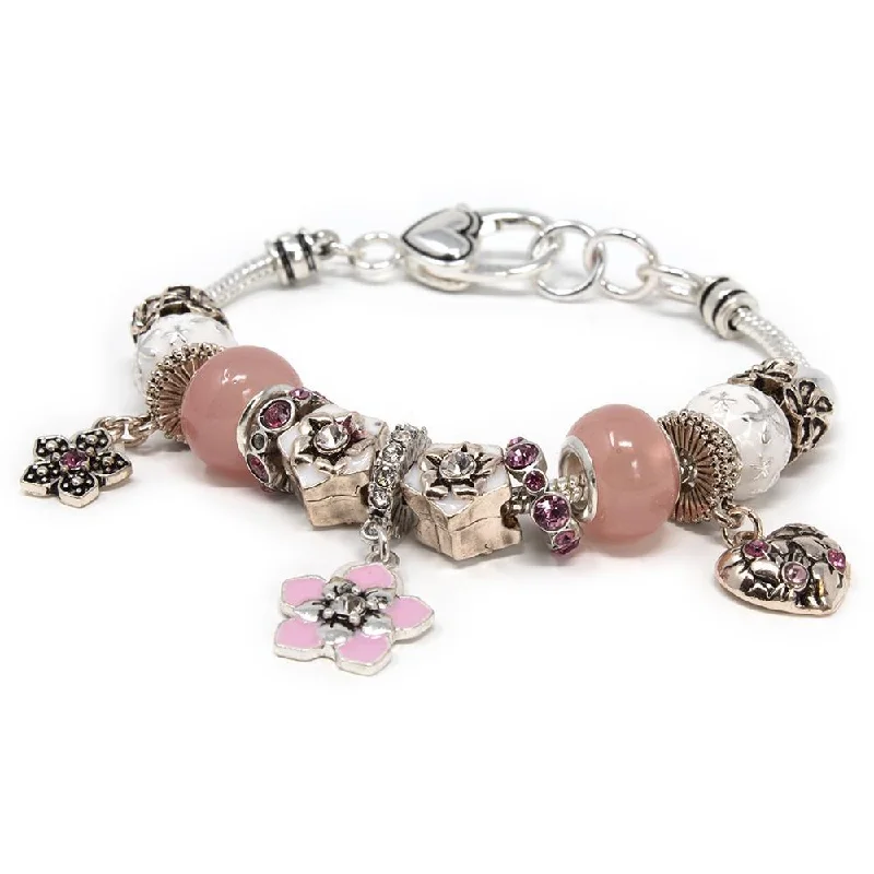 Bangles with peacock ore for iridescent glow -Flower Charm Bracelet Pink