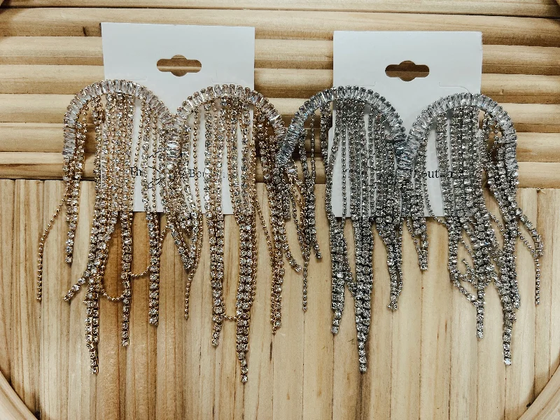 Bohemian Drop Earrings with Tassels -Pave Arch Chain Earrings