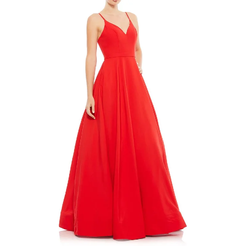 Maxi Dresses for Elegant Style -Mac Duggal Womens Belted V-Neck Evening Dress