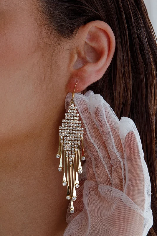 Drop Earrings for Gym Workout -Alessandra Diamante Tassel Hook Earrings Gold