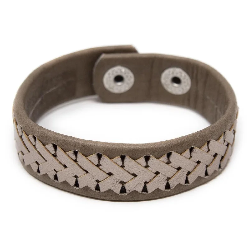 Bangles with interlocking links for uniqueness -Knitted Leather Bracelet Brown