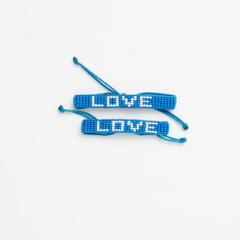 Bracelets with smoky quartz for muted tones -FINAL SALE: Big & Kid Woven LOVE Bracelet Pack - Denim/White