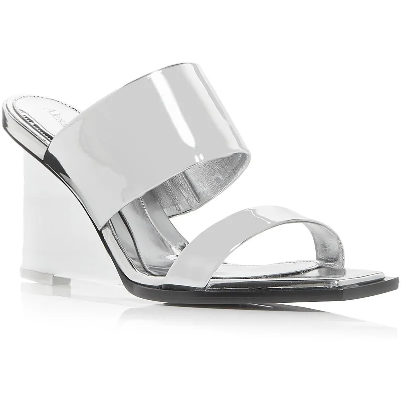 Short-sleeved Dresses for Summer -Alexander McQueen Womens Patent Leather Dressy Mule Sandals