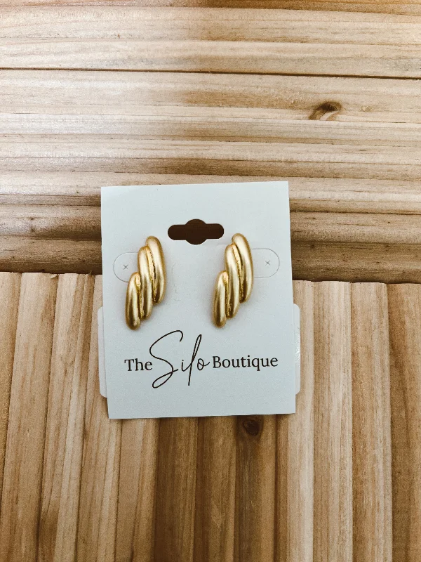 Drop Earrings with Matte Finish -Vintage Gold Post Earrings