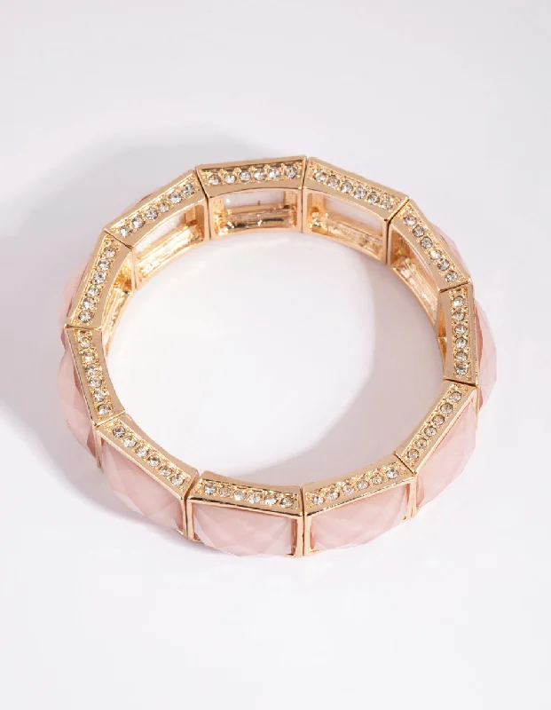 Bangles with interlocking links for uniqueness -Gold Glitter Stone Stretch Bracelet