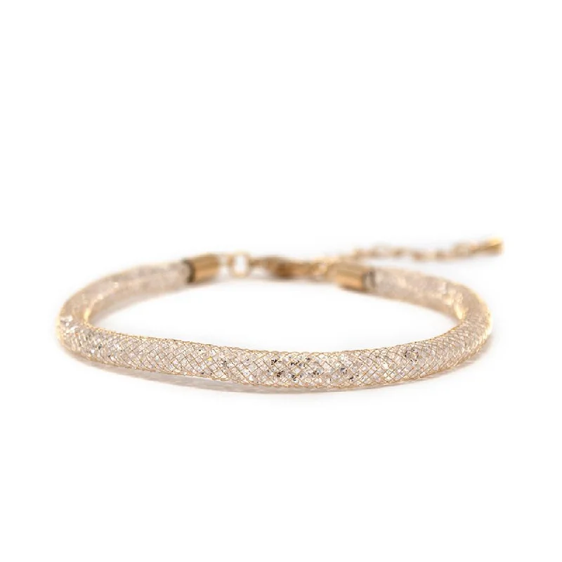 Bangles with herkimer diamonds for raw clarity -Gold Tone Clear Mesh Clear Crystal Bracelet