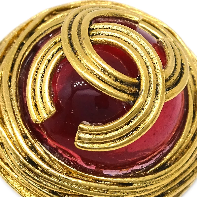 Drop Earrings for Prom Night -Chanel Gripoix Button Earrings Clip-On Gold Red 94A