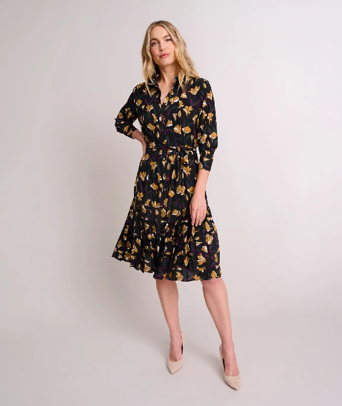 Yellow Dresses for Bright -Pleated Janice Midi Shirt Dress