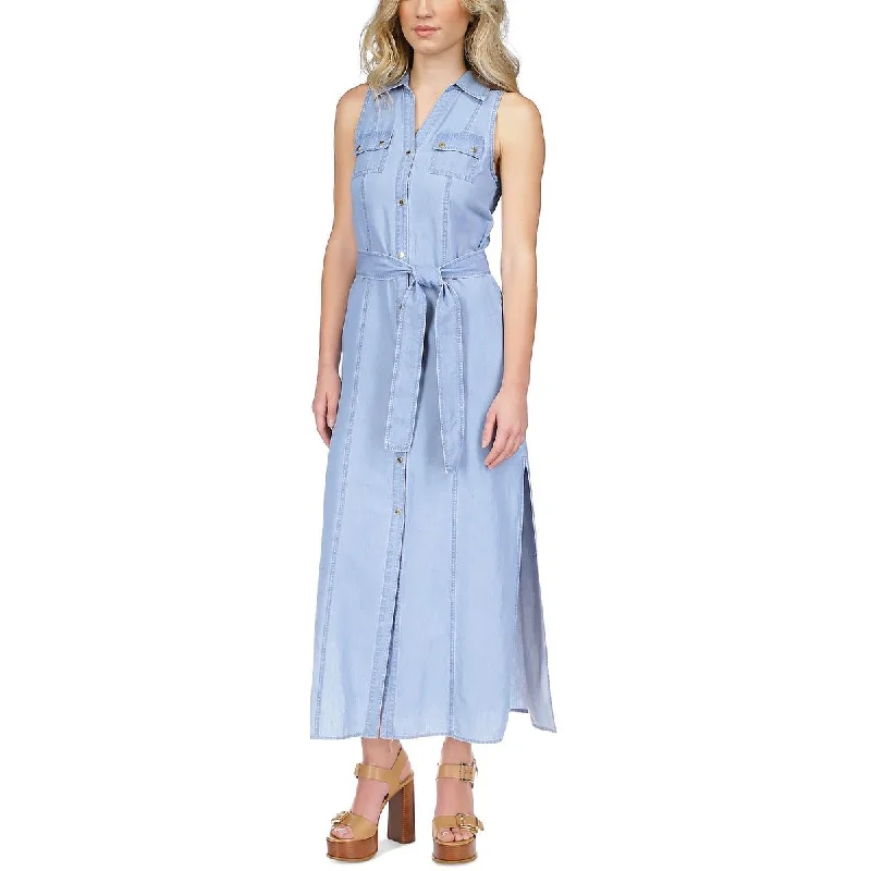 Anniversary Dresses for Special -MICHAEL Michael Kors Womens Petites Chambray Sleeveless Shirtdress