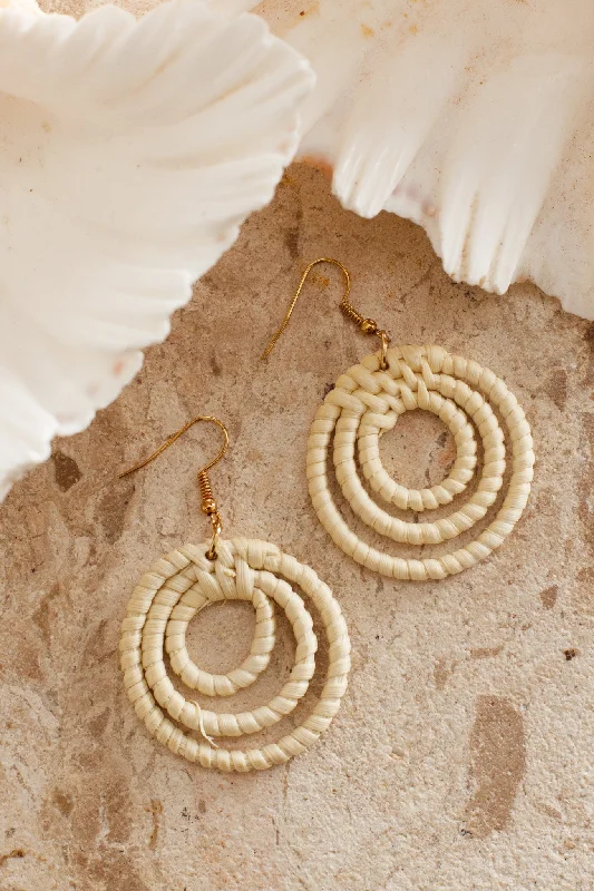 Pearl Drop Earrings for Elegance -Batavia Spiral Rattan Hook Earrings Beige