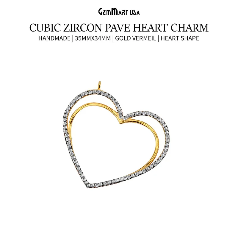 Bracelets with matte rose gold for subtlety -Cubic Zircon Pave 'Heart' Gold Vermeil Charm For Bracelet & Pendants