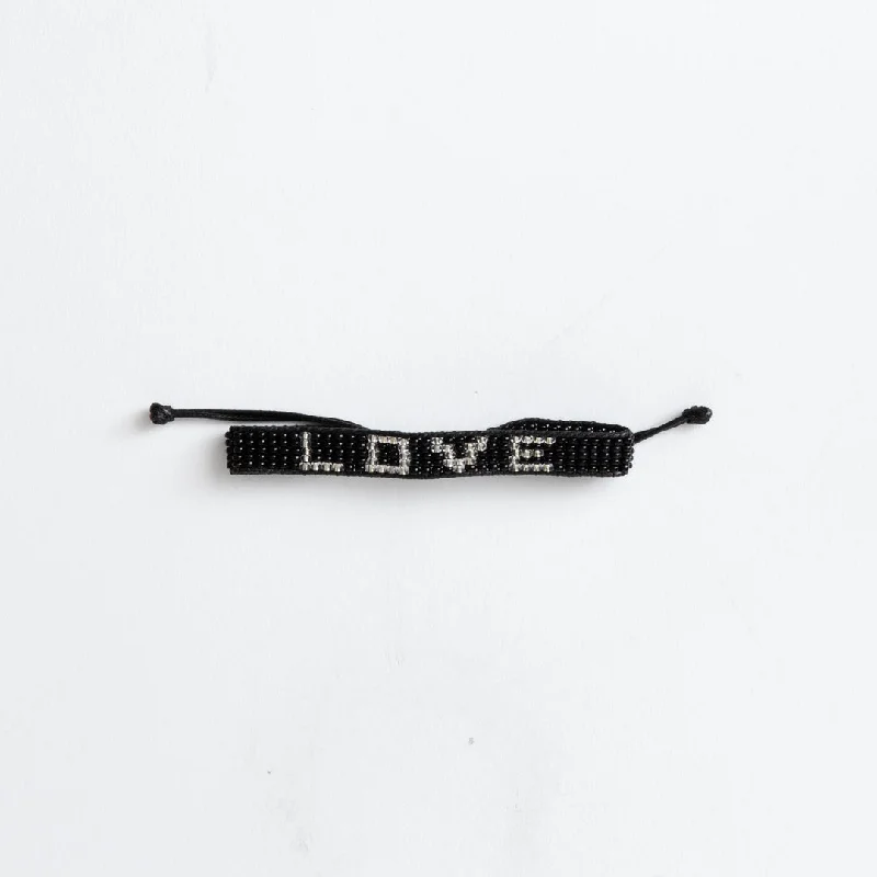 Bracelets with floral motifs for romantic touch -Woven LOVE Bracelet - Black/Silver