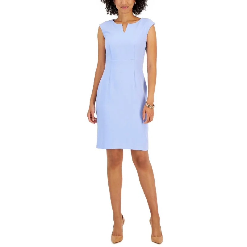 Denim Dresses for Casual Style -Kasper Womens Petites Above Knee Split Neck Sheath Dress