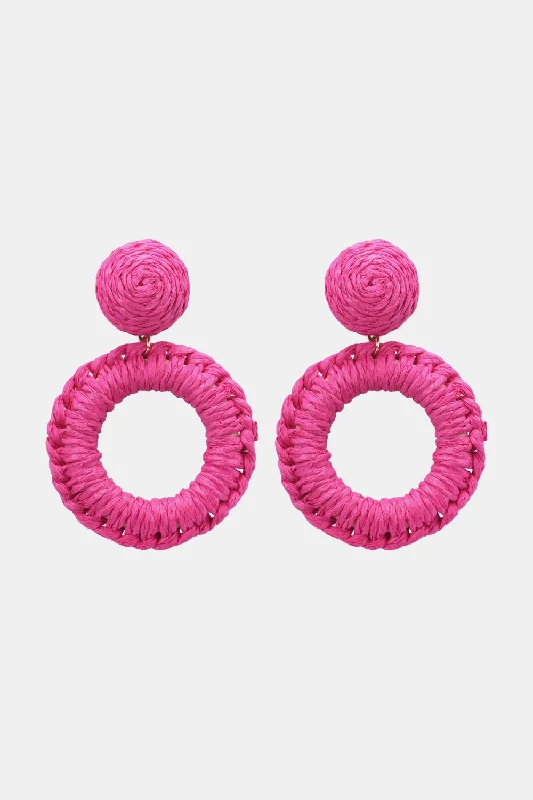 Drop Earrings for Birthday Celebration -Round Shape Raffia Grass Dangle Earrings