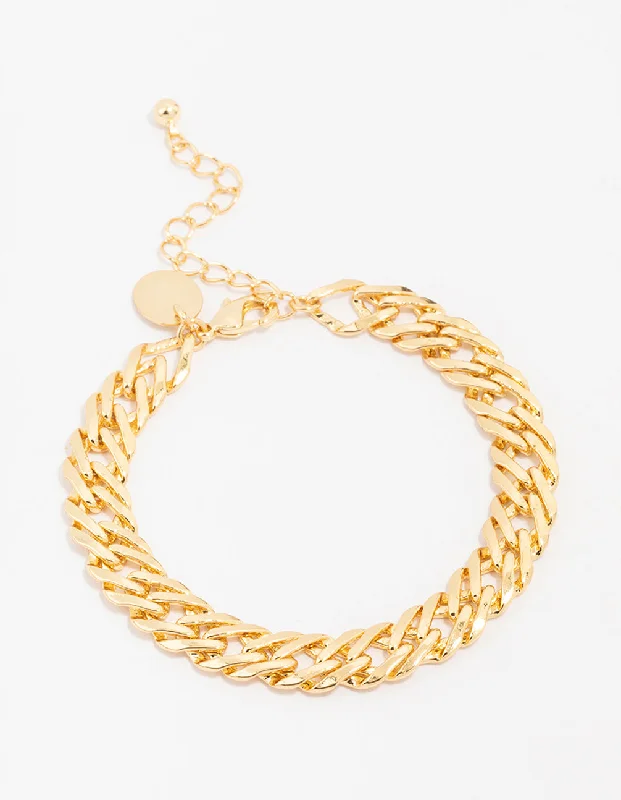 Bracelets with leather wrap for edgy look -Gold Plated Bold Chain Bracelet