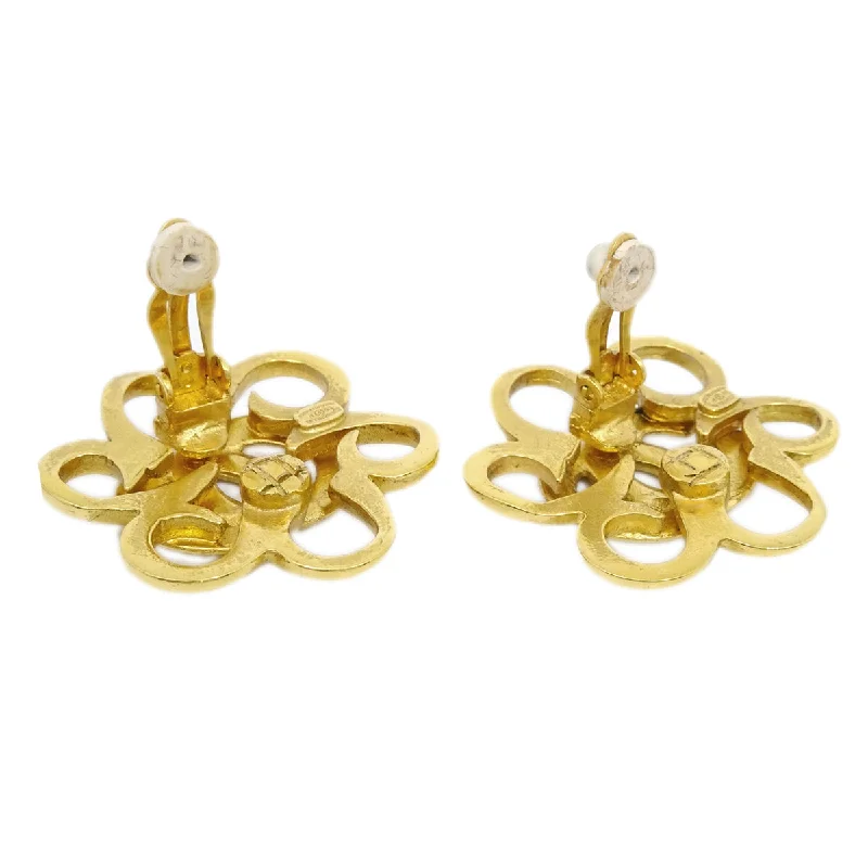 Heart Shaped Drop Earrings for Love -Chanel Flower Earrings Clip-On Gold 96P