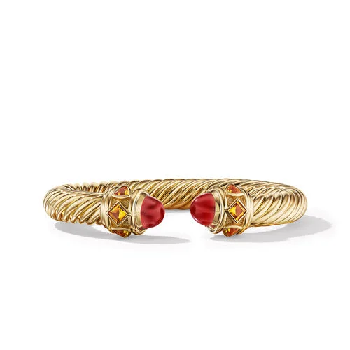 Bangles with claw-set tourmaline for vibrancy -Renaissance Bracelet in 18K Yellow Gold with Carnelian and Madeira Citrine, Size Medium