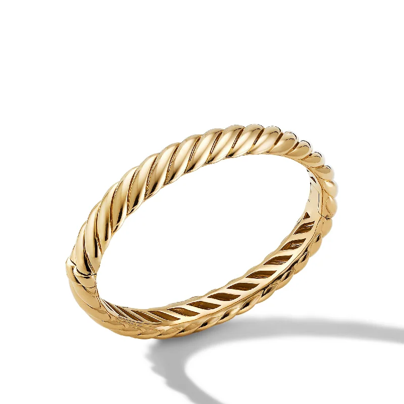 Bracelets with leather wrap for edgy look -Sculpted Cable Bracelet in 18K Yellow Gold, Size Medium