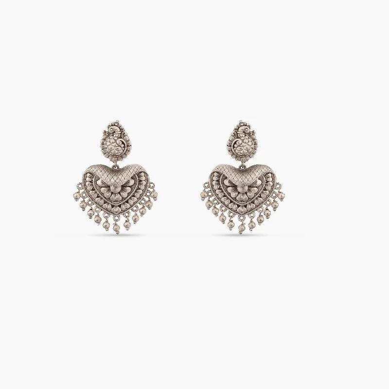 Heavy Duty Drop Earrings for Durability -Maati Floral Antique Oxidized Chandbali Earrings