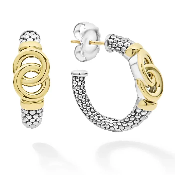 Hoop earrings with floral motifs for a feminine and nature-inspired look-LAGOS Signature Caviar Interlocking Hoop Earrings in 18K Yellow Gold and Sterling Silver