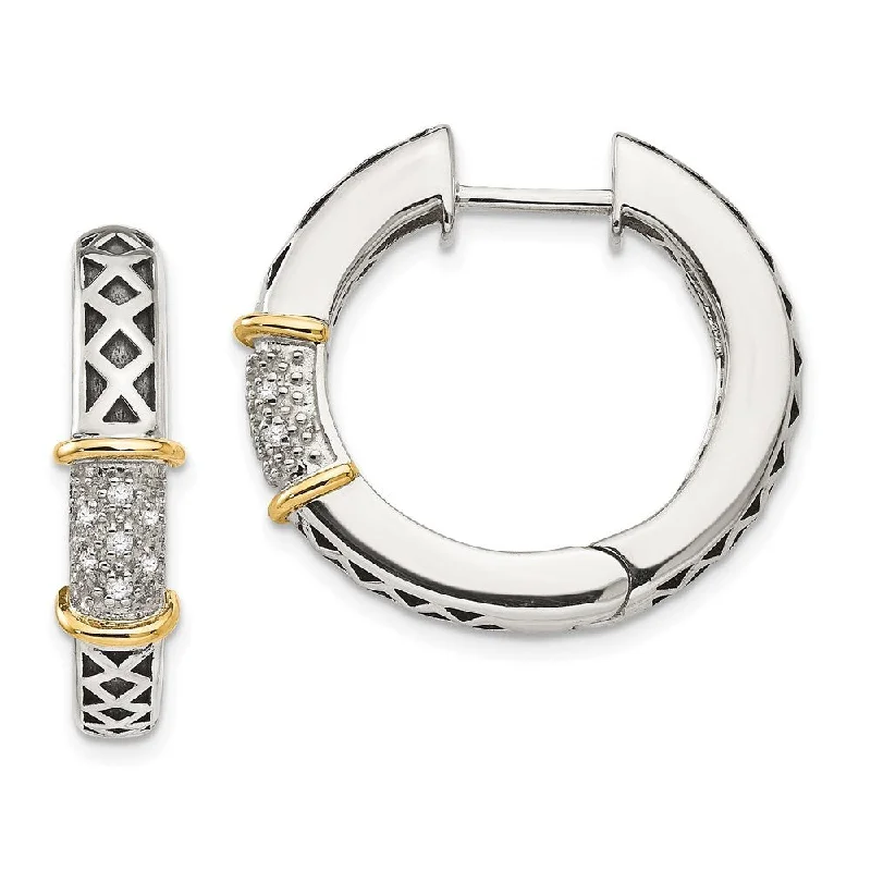 Hoop earrings with snake print designs for an edgy, wild appearance-14k Gold and Sterling Silver Two-Tone Diamond Hinged Hoop Earrings (L-23 mm, W-5 mm)