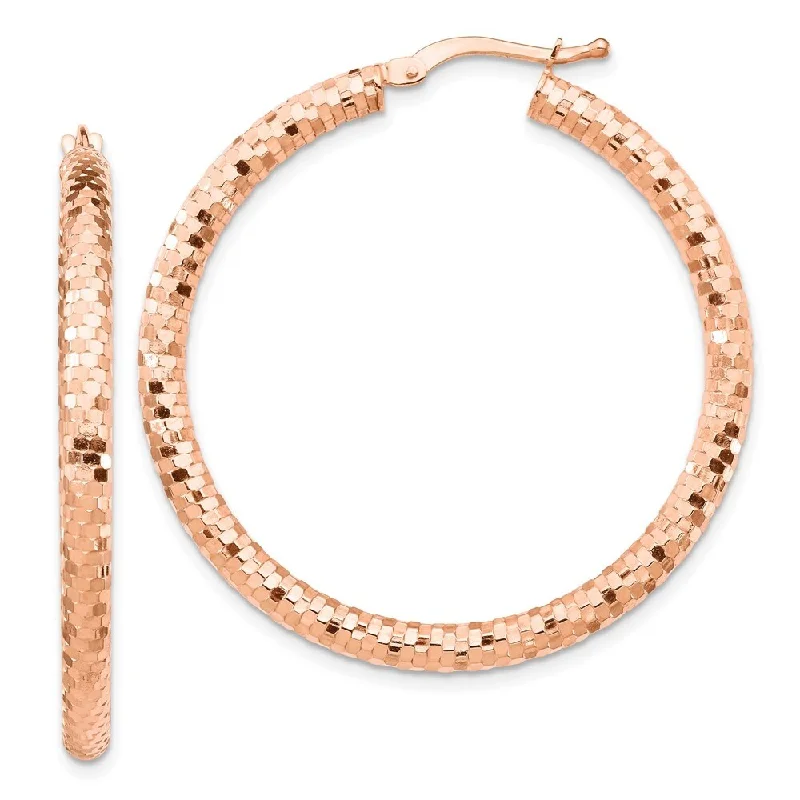 Hoop earrings with abstract wirework for an artistic, unique look-14k Rose Gold Diamond-cut Hoop Earrings (L-39.45 mm, W-30 mm)