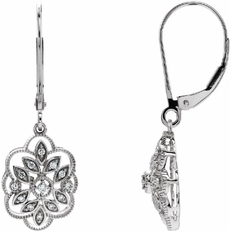 Hoop earrings with artistic filigree designs for an intricate, delicate finish-14k White Gold 1/6 CTW Diamond Granulated Filigree Dangle Earring for Women