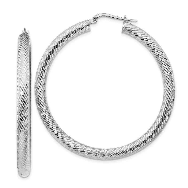 Best hoop earrings with custom engravings for a personalized and meaningful gift-14k White Gold Diamond-cut Round Hoop Earrings (L-51.25 mm, W-50 mm)