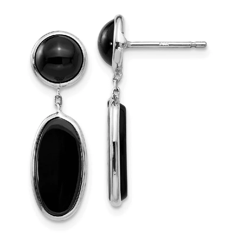 Best hoop earrings with vintage coins for a retro, antique-inspired style-14k White Gold Onyx Oval Dangle Earrings (L-25 mm, W-6 mm)